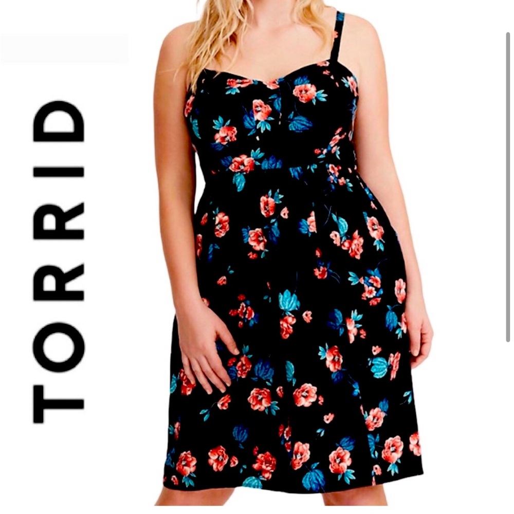Torrid black floral print Challis mini summer sleeveless sundress